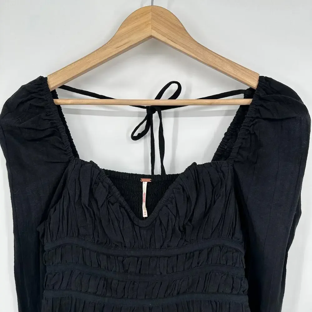 Free People Chloe Top Sweetheart Ruffle Smocked Puff Sleeve Blouse NWT